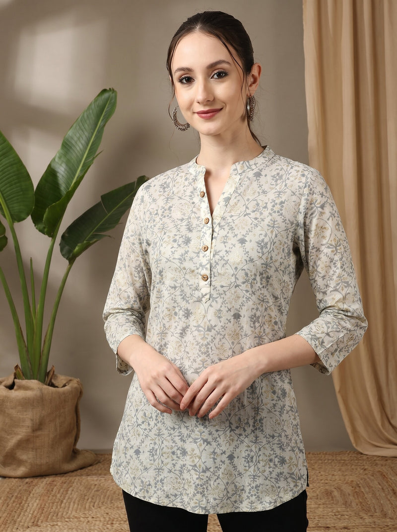 Foil Print Straight Short Kurti
