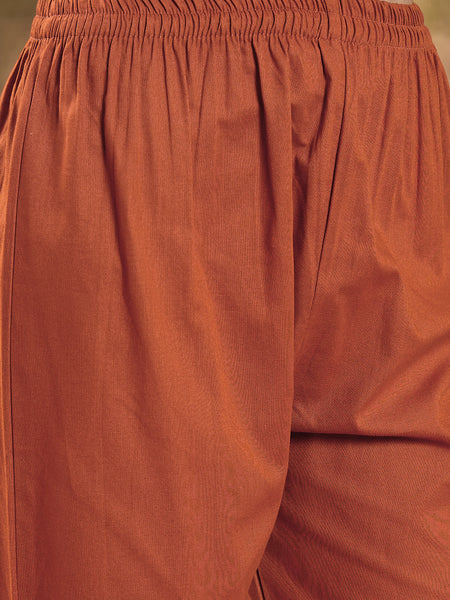 Floral Embroidered Pure Cotton Straight Kurta With Trouser