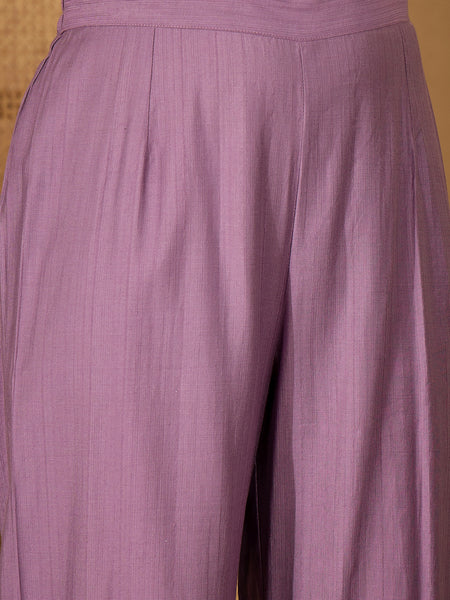 Purple Embroidered Shoulder Strap Kurta With Pant & Dupatta Kurta Set