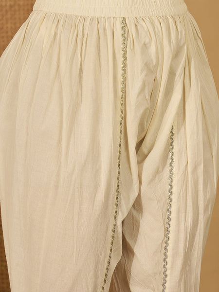 Off White Embroidered High Low Kurta With Dhoti Pant Kurta Set