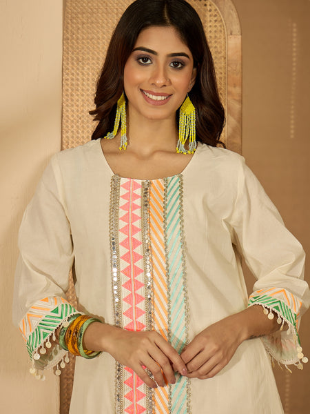 Off White Embroidered High Low Kurta With Dhoti Pant Kurta Set