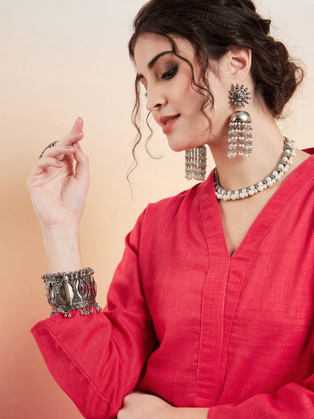 Pure Cotton V-Neck Pathani Kurta With Trousers