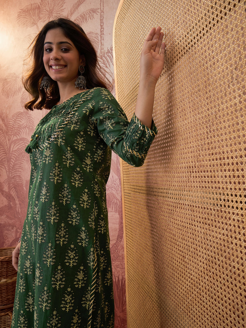 Ethnic Motifs Print Straight Kurta with Palazzo Kurta Set