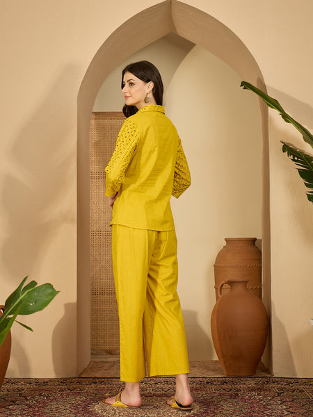 Pure Cotton Floral Embroidered Tunic With Trousers Co-Ords Set