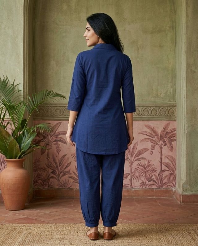 Navy Blue Solid Tunic with Salwar