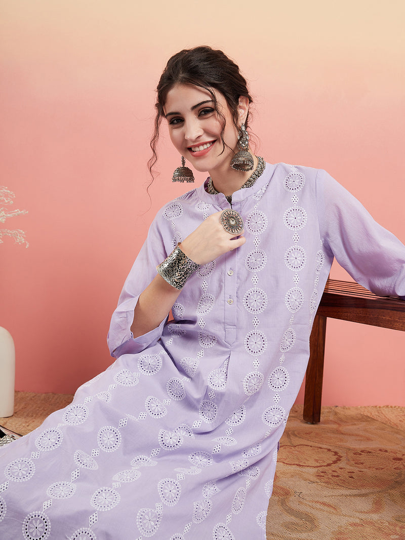 Ethnic Motifs Embroidered Pure Cotton Tunic With Trouser Co-Ords