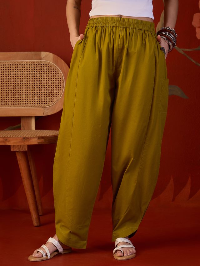 Women’s Solid Pleated Harem Cotton Trouser