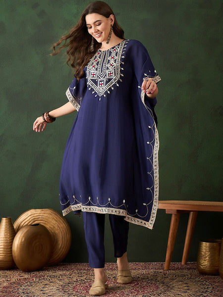 Floral Embroidered Kaftan Kurta & Trousers