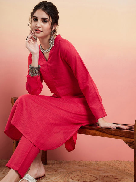 Pure Cotton V-Neck Pathani Kurta With Trousers