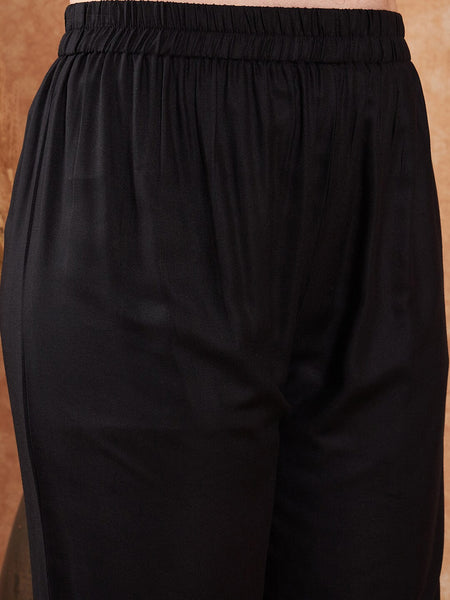 Black Ethnic Motifs Embroidered Pathani Kurta With Salwar