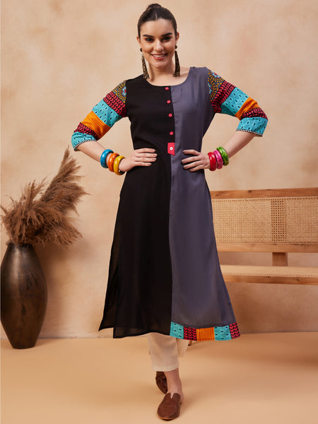 Ethnic Motifs Printed Round Neck Straight Kurta