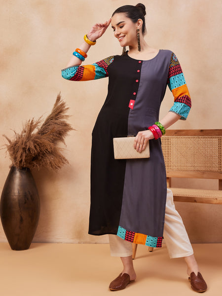 Ethnic Motifs Printed Round Neck Straight Kurta