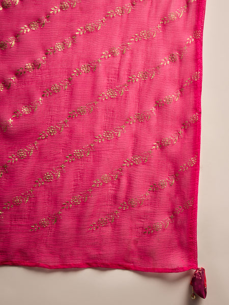 Leheriya Printed Thread Work  Straight Kurta with Trousers & Dupatta