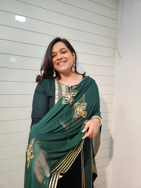 Ethnic Motifs Embroidered Gotta Patti Kurta with Trousers & DupattaKurta Set