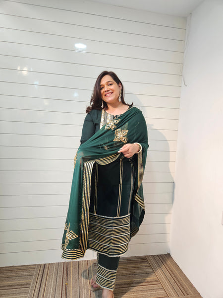 Ethnic Motifs Embroidered Gotta Patti Kurta with Trousers & DupattaKurta Set