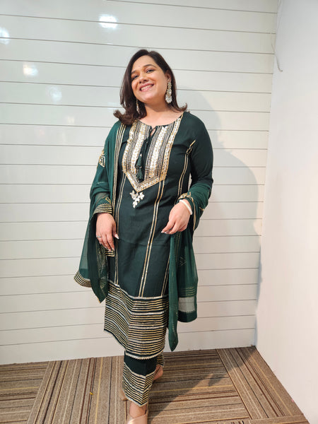 Ethnic Motifs Embroidered Gotta Patti Kurta with Trousers & DupattaKurta Set