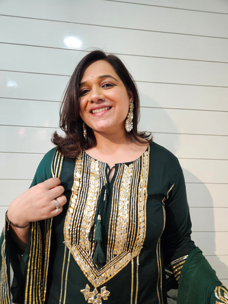 Ethnic Motifs Embroidered Gotta Patti Kurta with Trousers & DupattaKurta Set