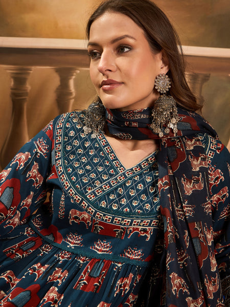 Pure Cotton Women Floral Print Flared Kurta Set