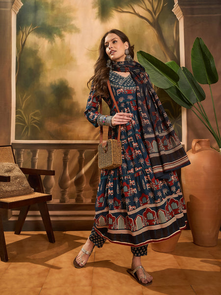 Pure Cotton Women Floral Print Flared Kurta Set