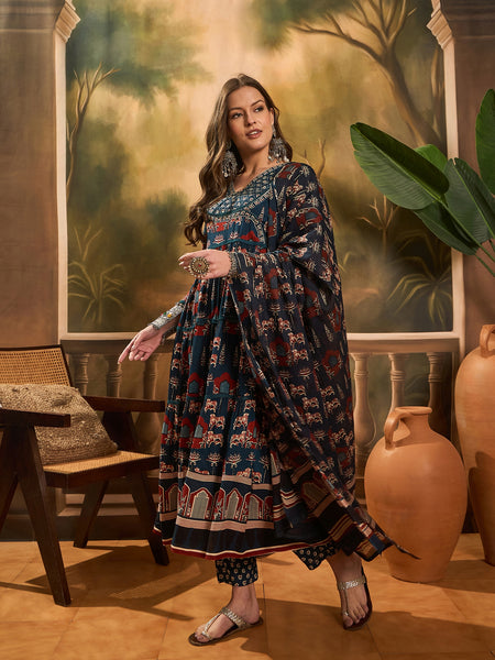 Pure Cotton Women Floral Print Flared Kurta Set