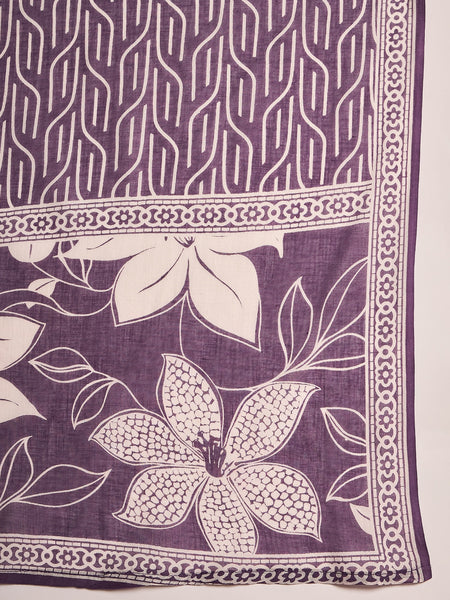 Floral Printed Pure Cotton Straight Kurta Trousers With Dupatta