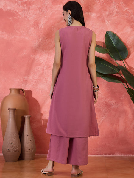 Sleeveless Mirror Work Kurta Set