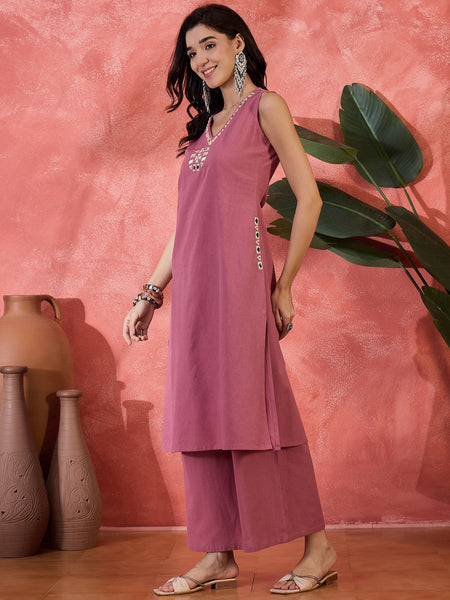 Sleeveless Mirror Work Kurta Set