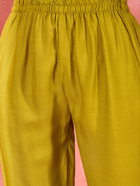 Floral Printed With Thread Work Embroidered Kurta With Trousers & Dupatta