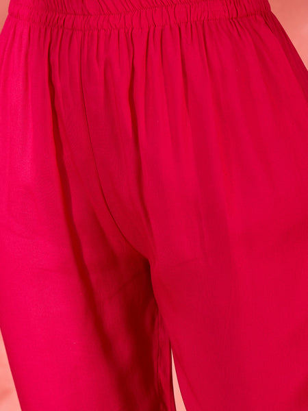 Floral Printed With Thread Work Embroidered Kurta With Trousers & Dupatta