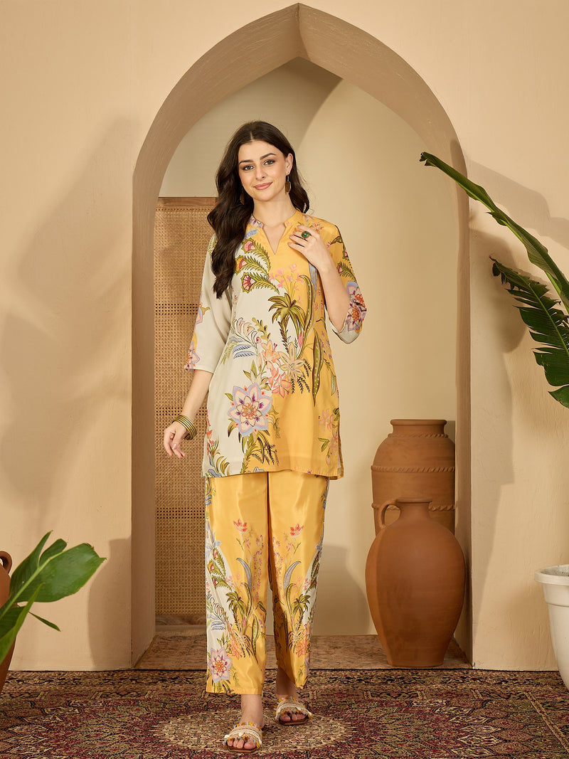 Embroidered & Printed Crepe Lining in Kurta With Pant Co-Ords