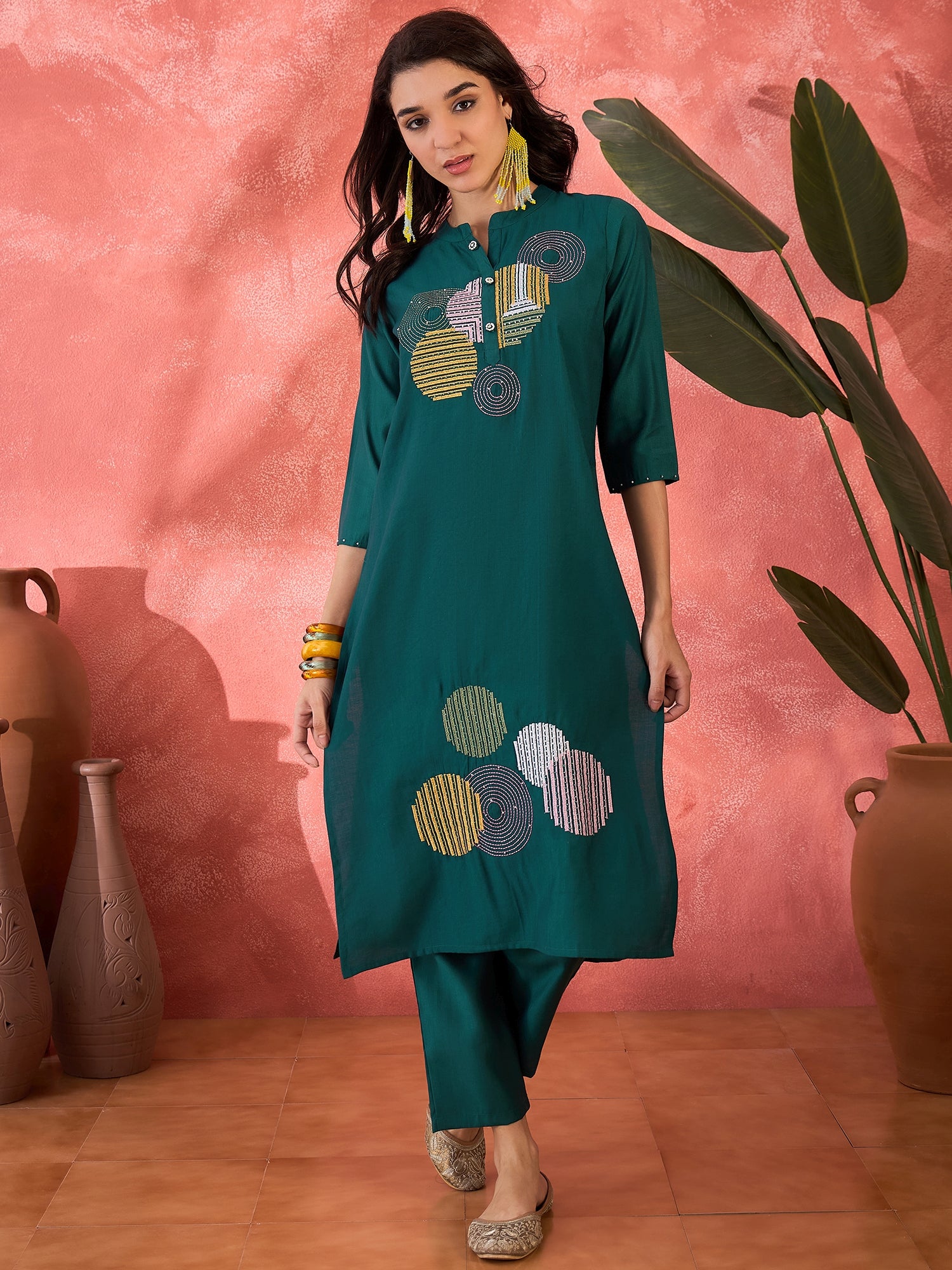 Madhuri Teal Green Embroidery Kurta set