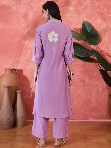 Floral Embroidered Straight Kurta With Palazzo Kurta Set