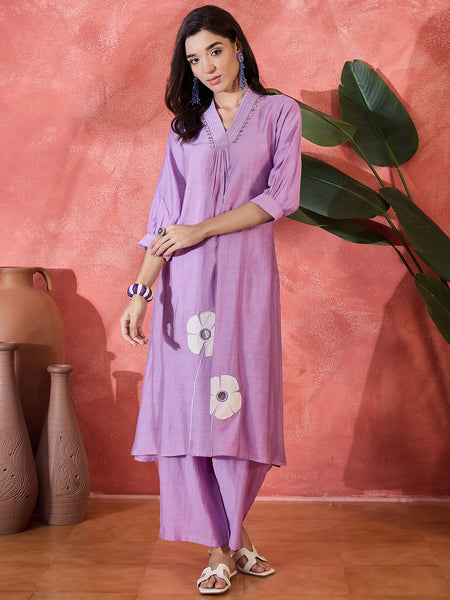 Floral Embroidered Straight Kurta With Palazzo Kurta Set