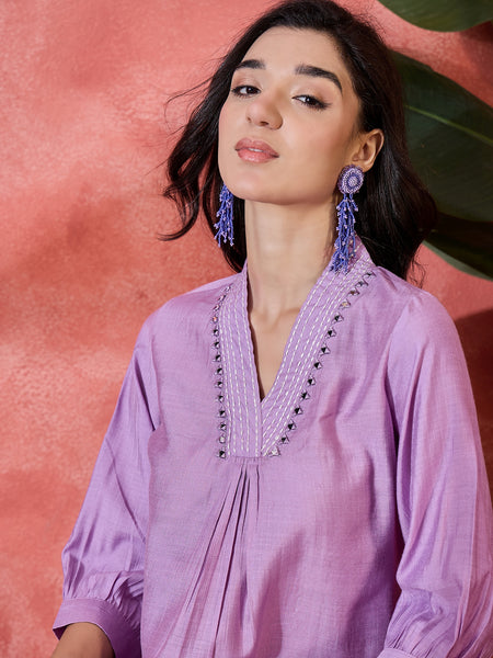 Floral Embroidered Straight Kurta With Palazzo Kurta Set