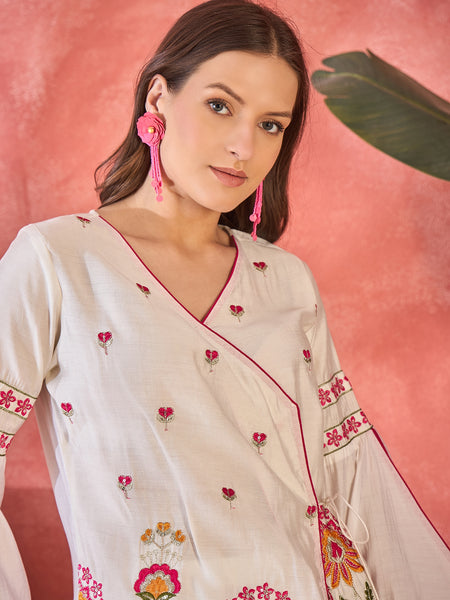 Floral Embroidered Straight Kurta With Dhoti Pant