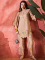 Beige Floral Embroidered Tunic With Pant Co-Ords Set