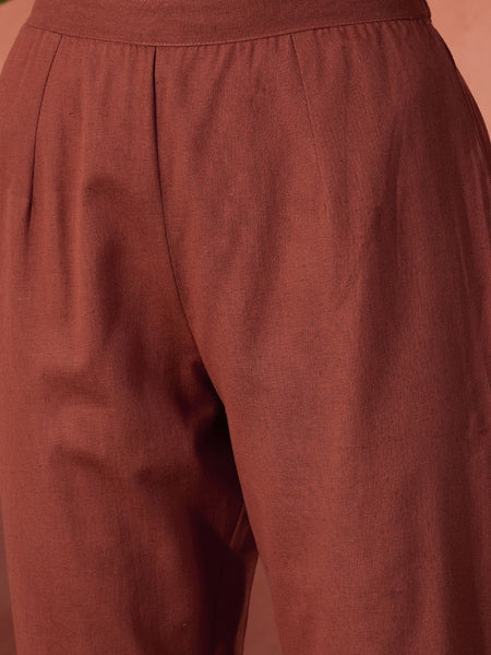 Floral Embroidered V-Neck Straight Pure Cotton Kurta With Trousers Plus Size Kurta Set