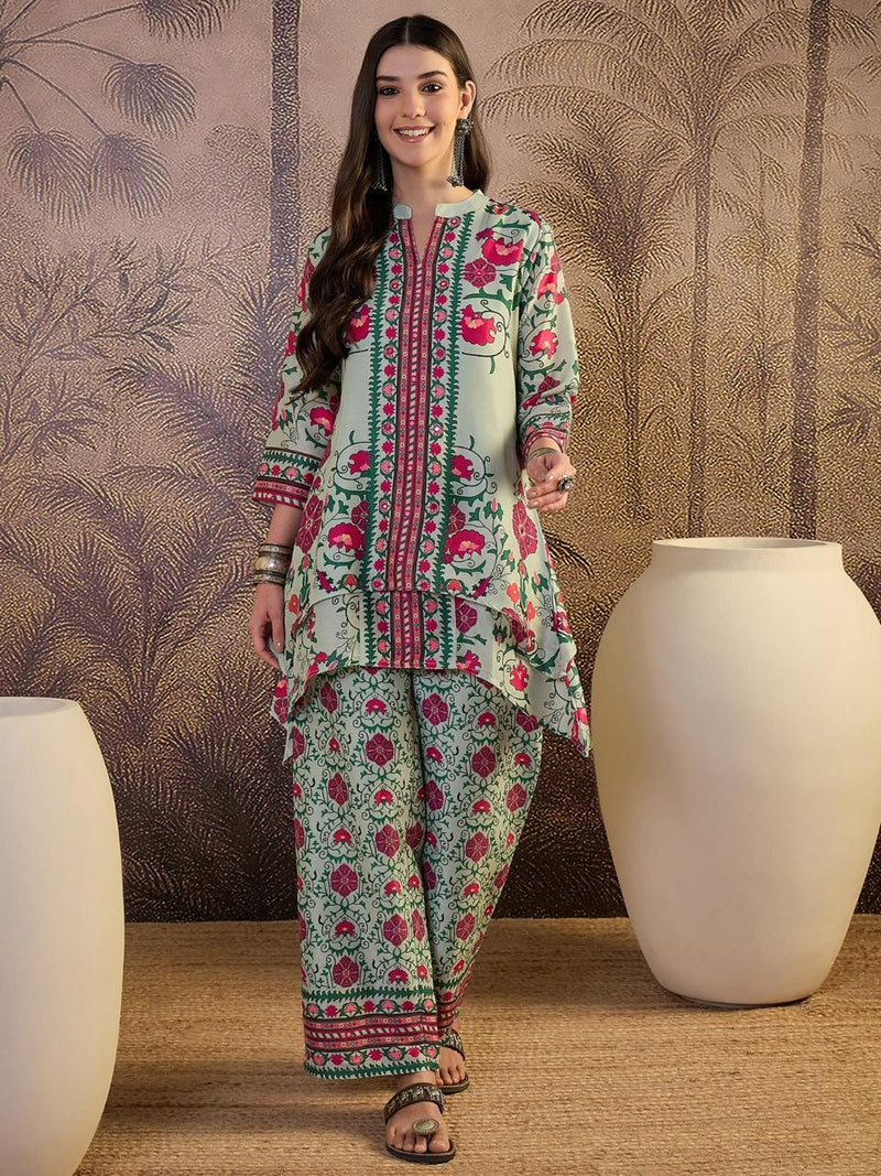 Floral Printed Cotton Lining in Kurta With Pant Co-Ords