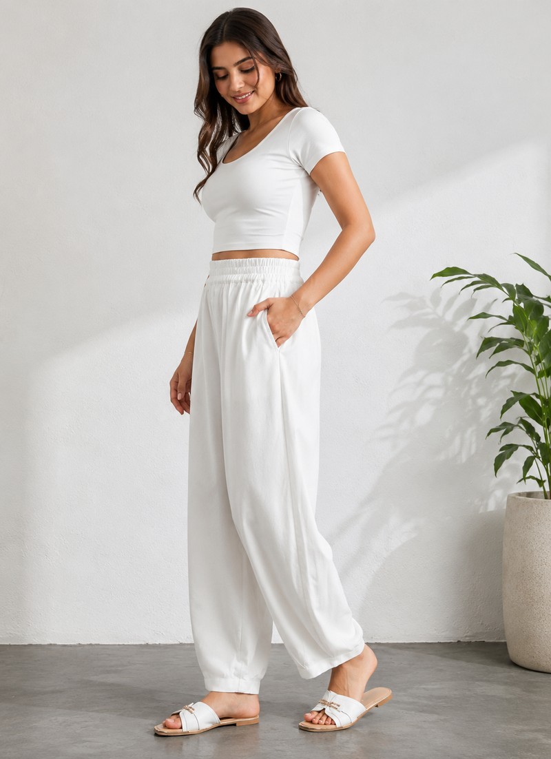Linen Cotton Balloon Fit Trousers