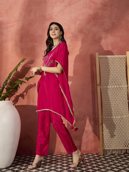 Floral Embroidered Round Neck Kaftan Kurta Set