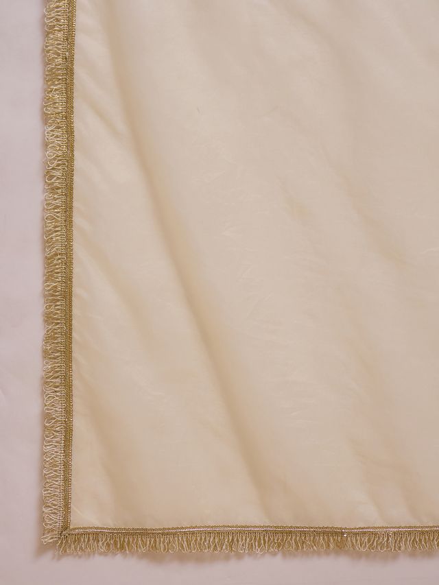 Off White Embroidered & Sequin Work Shoulder Straps  Kurta With Trouser & Dupatta Kurta Set