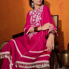 Floral Embroidered Regular Mirror Work A-Line Kurta with Palazzo