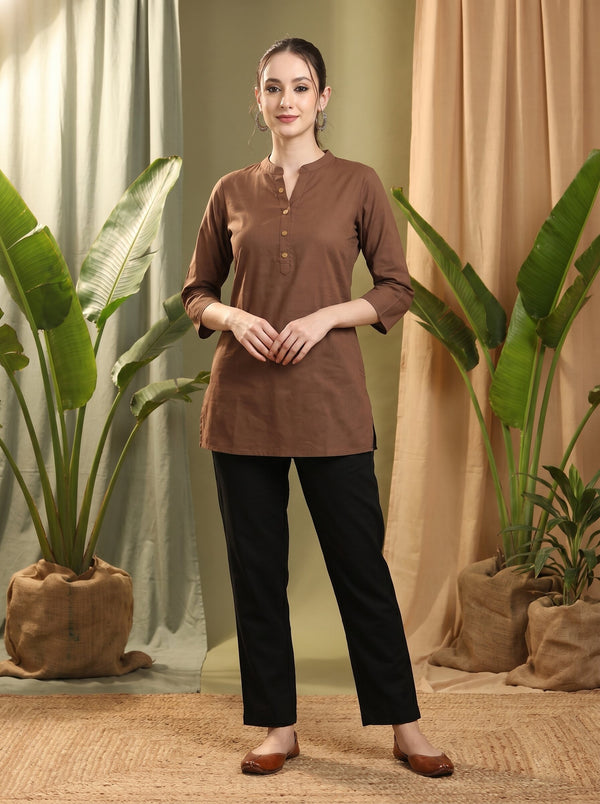 Brown Solid Straight Kurtis
