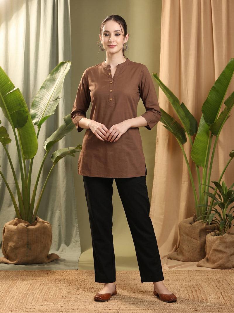 Brown Solid Straight Kurtis