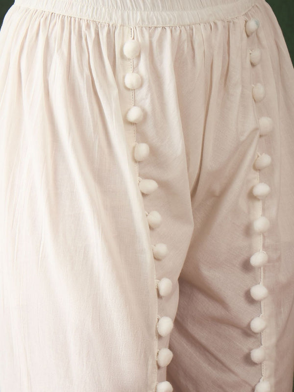 Pink Floral Printed Mirror Work Straight Kurti With Dhoti Pants & Dupatta