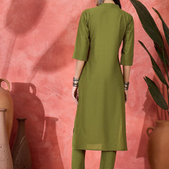 Floral Embroidered Pure Cotton Straight Kurta With Trouser