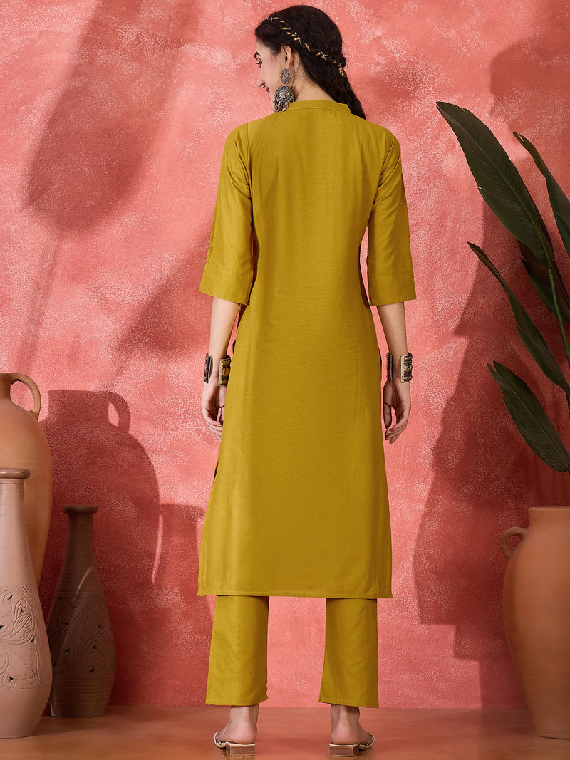 Floral Embroidered Pure Cotton Straight Kurta With Trouser