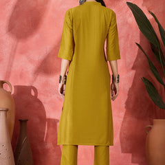 Floral Embroidered Pure Cotton Straight Kurta With Trouser