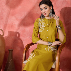 Floral Embroidered Pure Cotton Straight Kurta With Trouser