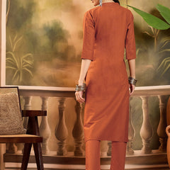 Floral Embroidered Pure Cotton Straight Kurta With Trouser